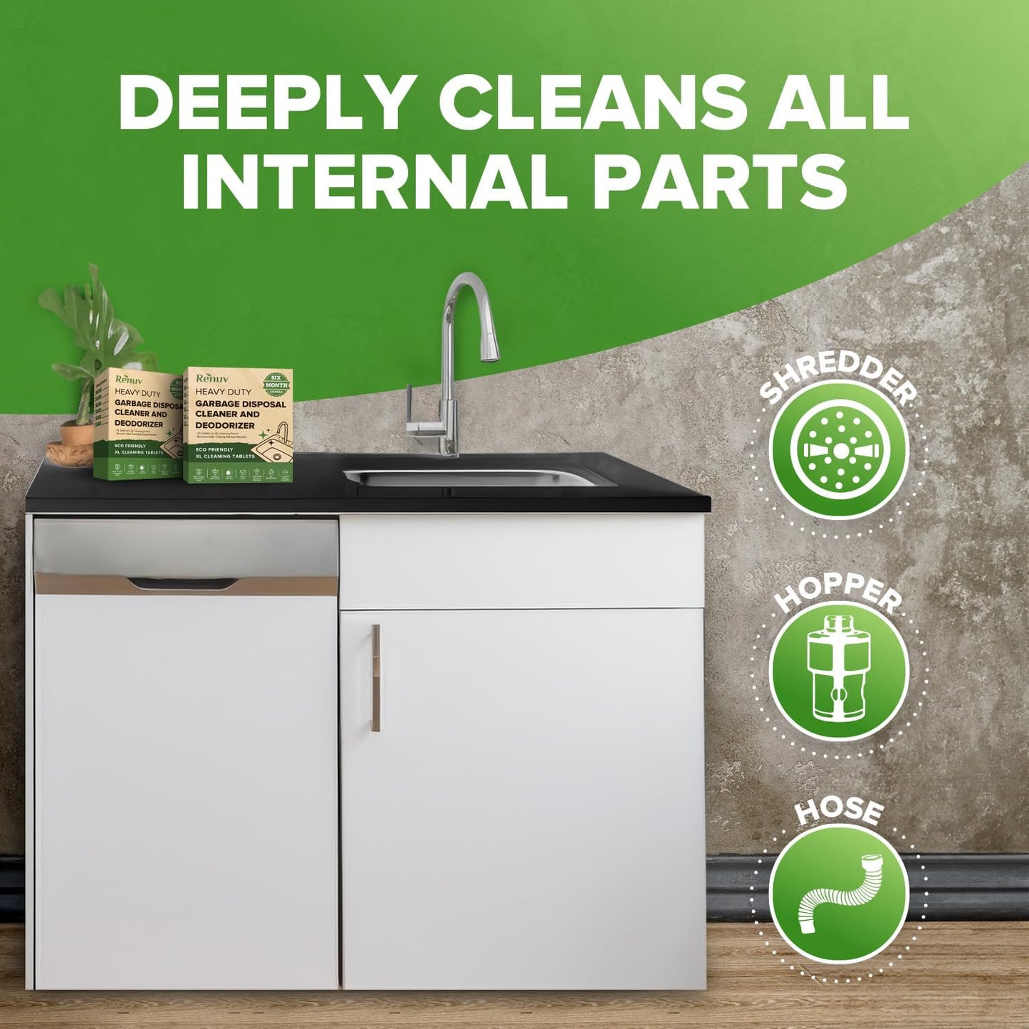 Renuv Garbage Disposal Cleaner and Deodorizer Tablets Drain Freshener, Deodorizer, Cleaner for Garbage Disposer Cleaners (6 XL Tablets - 6 Months Supply)