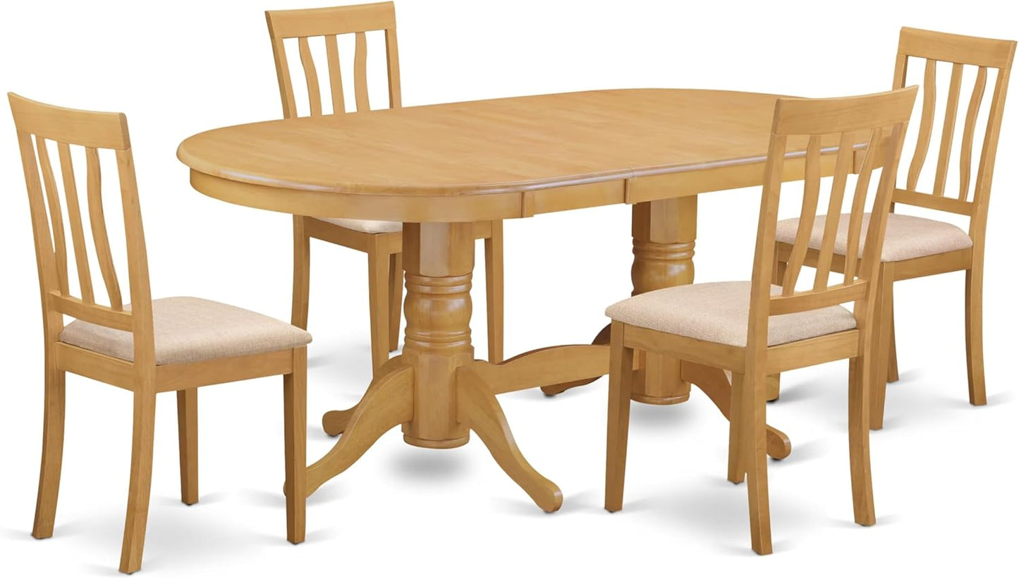 East West Furniture VAAN5-OAK-C 5 Piece Dining Table Set for 4 Includes an Oval Kitchen Table with Butterfly Leaf and 4 Linen Fabric Kitchen Dining Chairs, 40x76 Inch, Oak