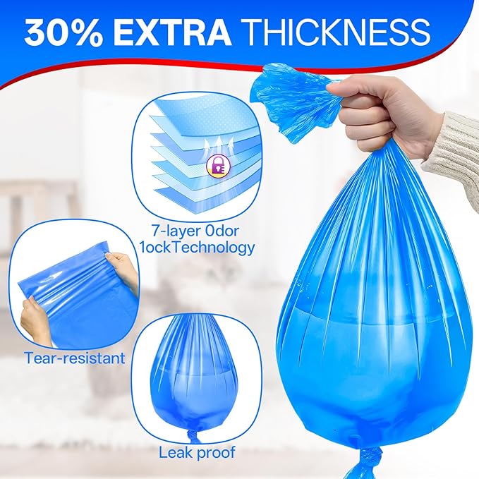 Cat Litter Refill Bags Compatible with Litter Genie XL+/Plus/Standard/Style/Desgin Pail, 30% Extra Thickness, 45% Extra Length,30 Months Use Time ,Super Odor Control,10 Pack ( Cartridge NOT Included)