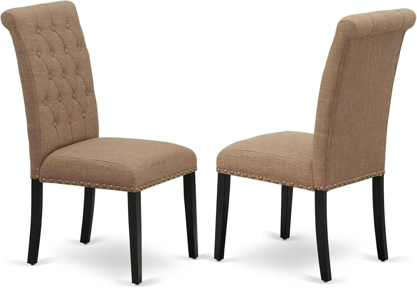 East West Furniture AMBR3-BCH-17 3 Piece Dining Table Set Contains a Round Kitchen Table with Pedestal and 2 Light Sable Linen Fabric Upholstered Kitchen Chairs, 36x36 Inch, Black & Cherry