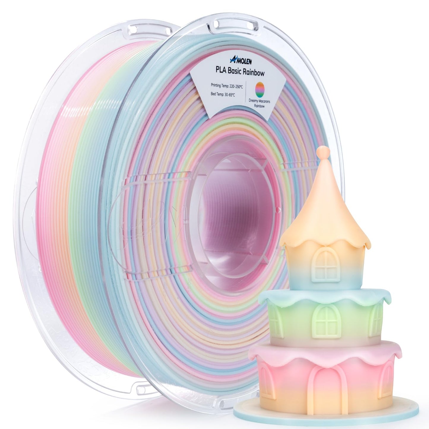 AMOLEN PLA 3D Printer Filament 1.75mm, Rainbow Macaron PLA Filament 1KG (2.2lbs), Multi-Color Change Gradient PLA for 3D Printin