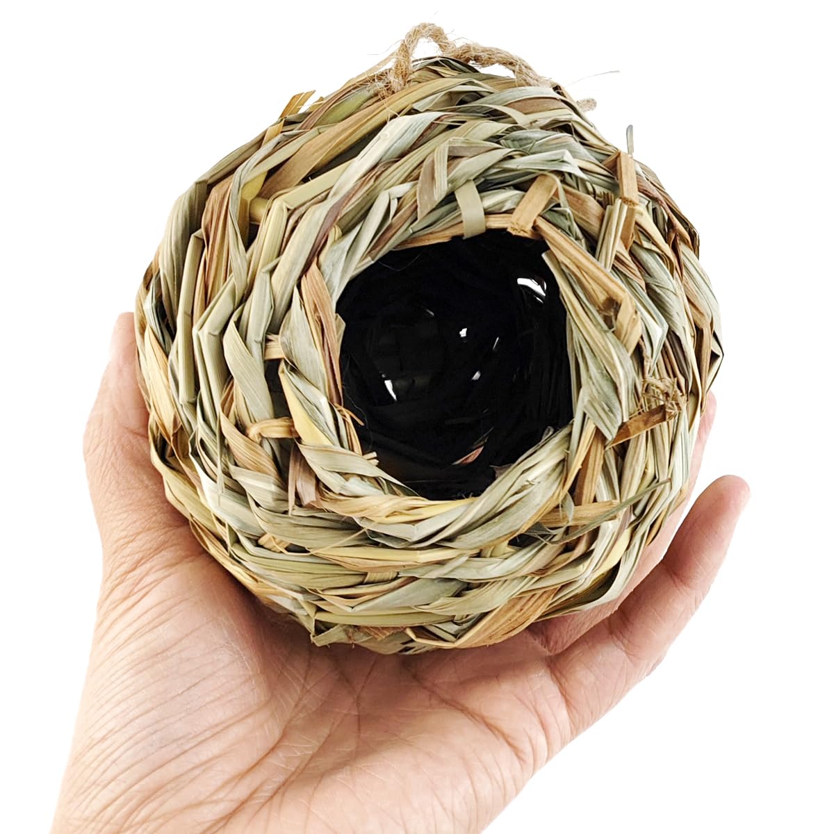 TIHOOD 4PCS 5.5inch Hanging Hummingbird Nest House for Outside, Ball Shape, Hand Woven, Durable Sturdy, Made of Natural Grass, Perfect for Garden Patio Lawn Office Indoor