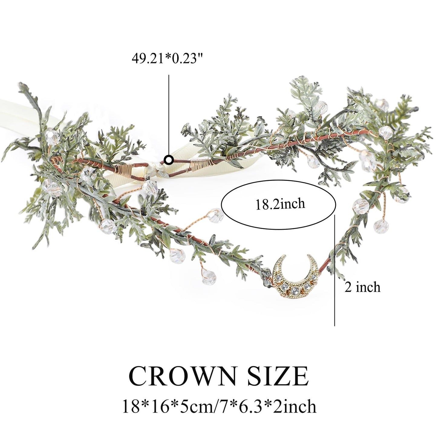 MOSTORY Green Flower Fairy Crown - Elf Crown Headpiece for Woodland Renaissance Costume Women, Floral Forest Circlet with Rhinestone for Renfaire Cosplay Photo Shoot