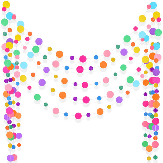 Outus 5 Pieces Colorful Circle Garland Banner Hanging Paper Dot Decorations for Classroom, Birthday Party, Baby Shower, Wedding Backdrop & Photo Booth Graduation Decor (Rainbow)