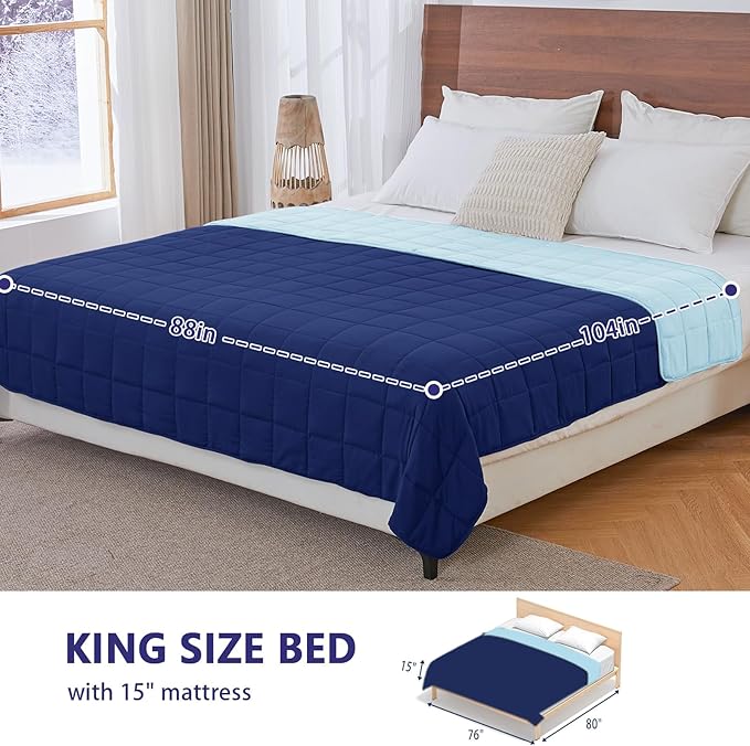 yescool Weighted Blanket for Adults (30 lbs, 88” x 104”, Navy & Blue) Cooling Heavy Blanket for Sleeping Perfect for 290-310 lbs, King Size Breathable Blanket with Premium Glass Bead