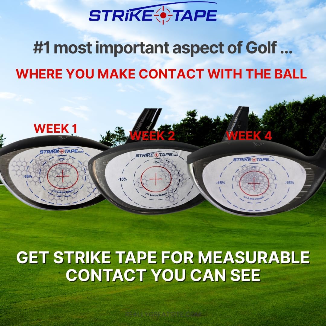 Strike tape golf impact tape Rght/Left hand USA Mfg. 720 impacts, Driver/Irons/Hybrids. Absolute clean-release adhesive for no harmful residue on clubface. Know your ball contact and improve your game