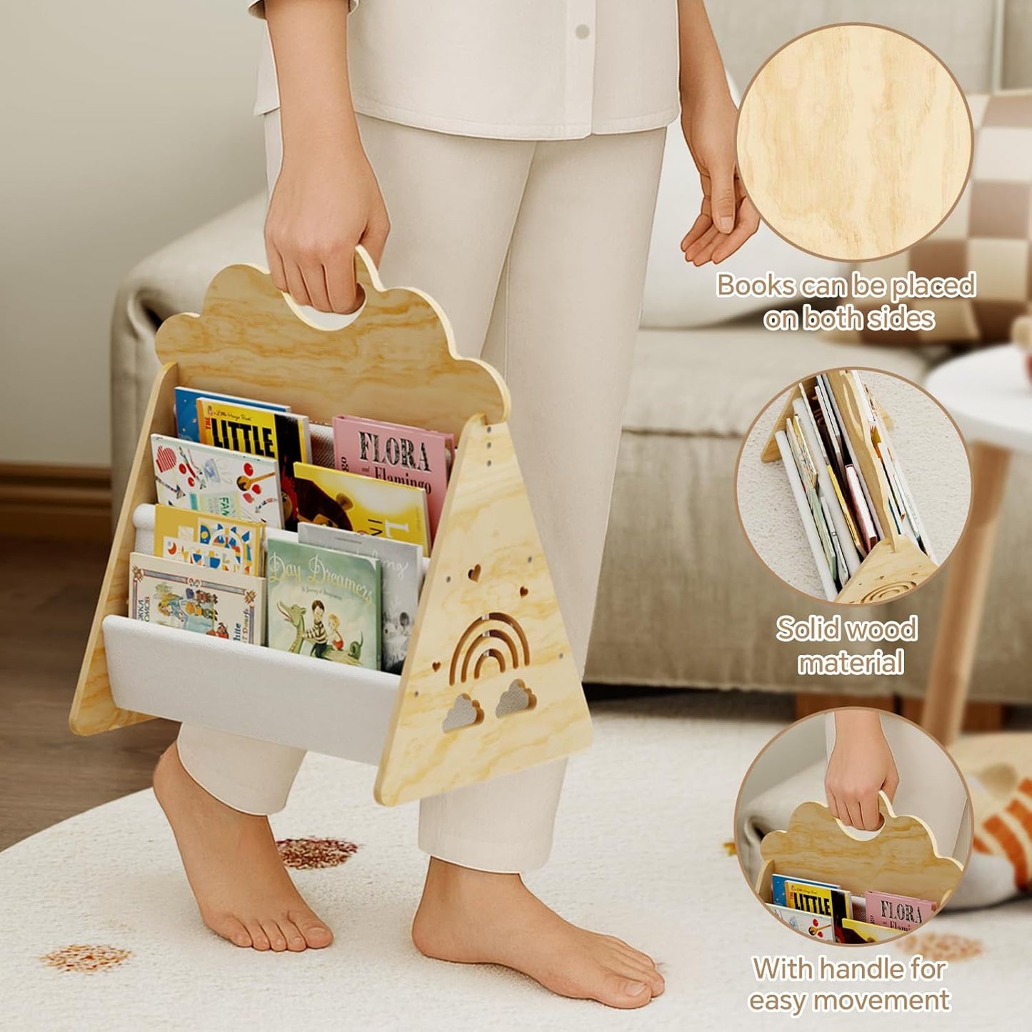 Wood Kids Bookshelf, Montessori Bookshelf,Suitable Kids Rooms, Nursery & Classroom, Toddler Book Rack, Nursery Book Shelves, Kids Bookcase, The Perfect Nursery Organizer