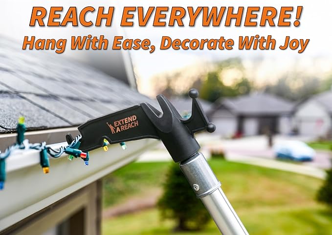 4-12 ft Long Telescopic Extension Pole with Utility Hook // Telescoping Pole for Christmas Lights Installation, String Lights, Birdfeeders // Lightweight and Sturdy // Christmas Light Pole with Hook