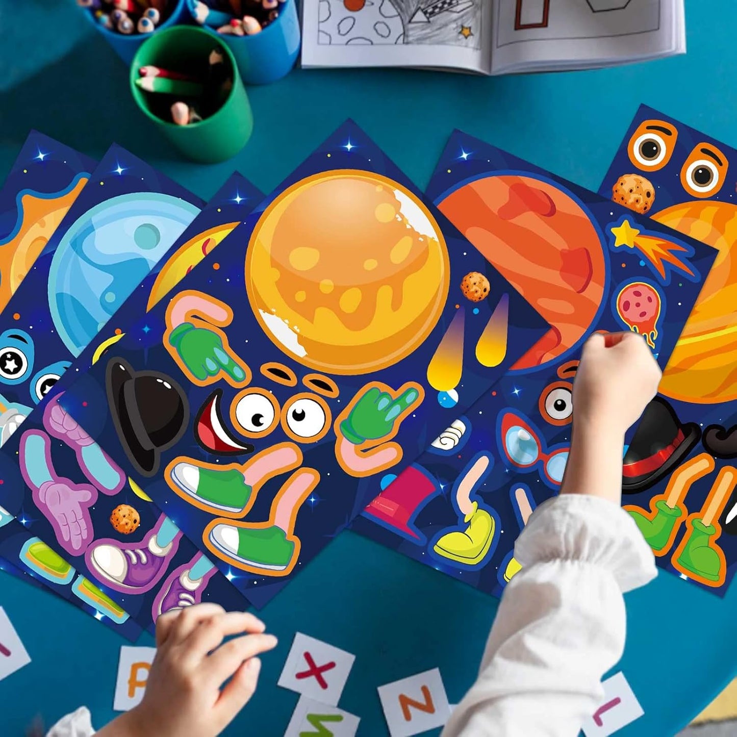27 Sheets Space Stickers Make Your Own Planet Stickers Games,Easy to Peel and Stick,Make a face Outer Space Sticker for Kids,9 Planets Solar System Birthday Party Favor Sticker for Kids