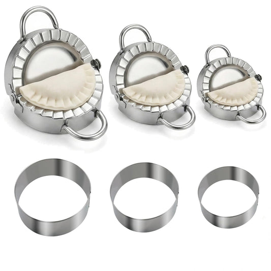 304 Stainless Steel Dumpling Maker Set - Professional 6-Piece Dumpling Press & Empanada Mold Kit (2.9", 3.3", 3.7") Heavy Duty Rust-Proof Pierogi Maker for Gyoza & Ravioli Dishwasher Safe