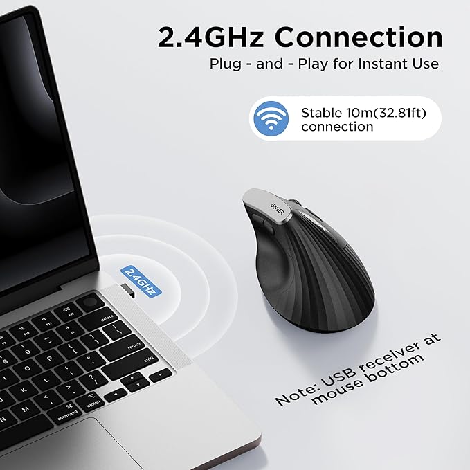 Ergonomic Mouse, Vertica Wireless Mouse 2.4G with USB A Receiver, 2400 DPI Optical Tracking Mice, 4 Adjustable DPI Levels, Rechargeable with Battery Indicator, Wide Compatibility for Windows, Mac OS