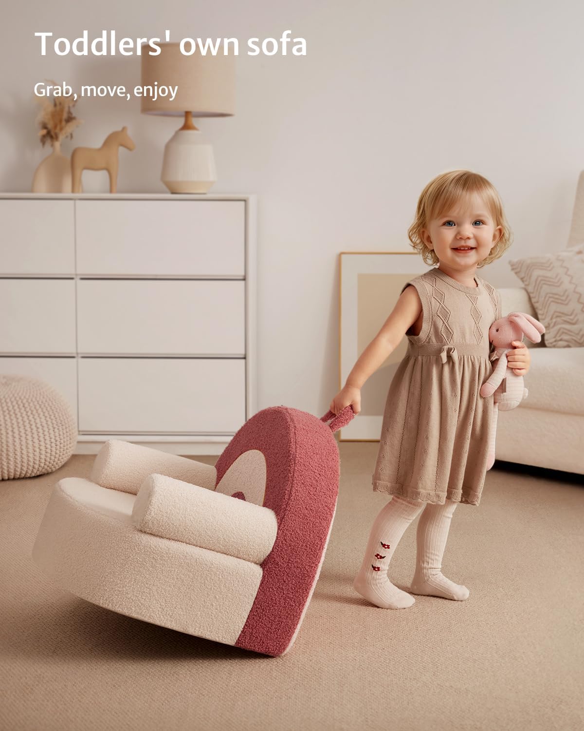 Blissful Diary Toddler Chair Comfy, Foam Kids Chair with Soft Teddy Plush, Toddler Reading Armchair with Cute Arclet Designs- Light Cream