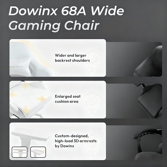 Dowinx Big and Tall Gaming Chair with Suede Fabric Breathable, Game Chairs for Adults with Oversized Thick Seat for 440lbs, Ergonomic Gamer Chair for Streaming & Long Gaming Sessions, Light White