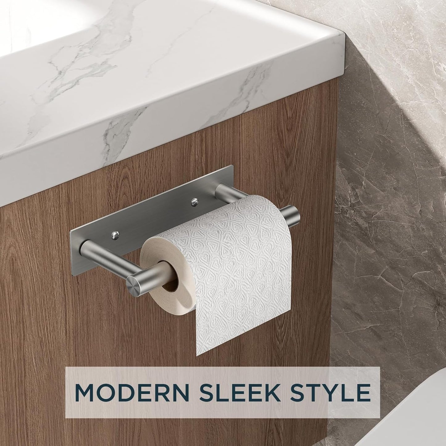 FORIOUS Adhesive Toilet Paper Holder Brushed Nickel, Self Adhesive or Wall Mounted Options, Stainless Steel Rustproof Stick on no Drilling Pivoting Toilet Tissue Roll Holder Wall Mount for Bathroom