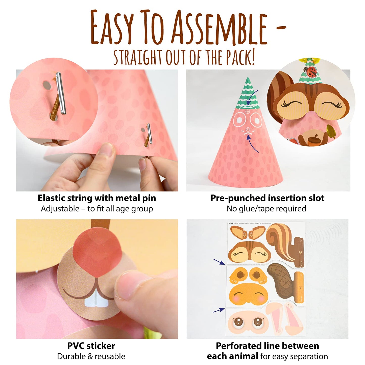 Glittery Garden Woodland Themed Christmas Party Hats Making Kit c/w Chenille Stems & Stickers. Group Activities, DIY Art Craft Home Project. Birthday, Easter & Fiesta Decoration for Kid