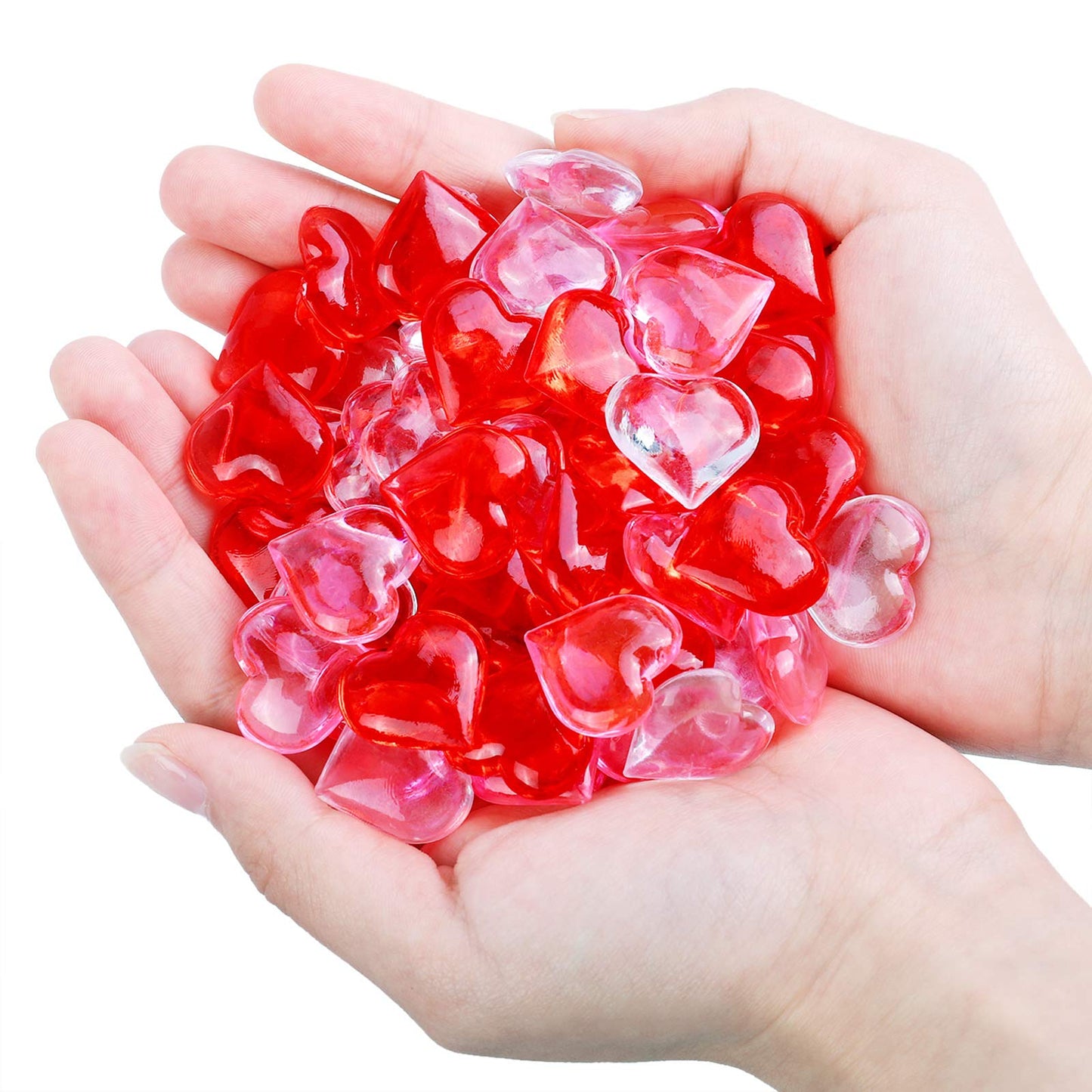 URATOT 240 Pieces Red White Pink Acrylic Heart Gems 1 LB Valentine's Day Decoration Party Table Scatter Decorations with Round Box for Vase Fillers, Valentine's Day, Wedding and Home Decorations