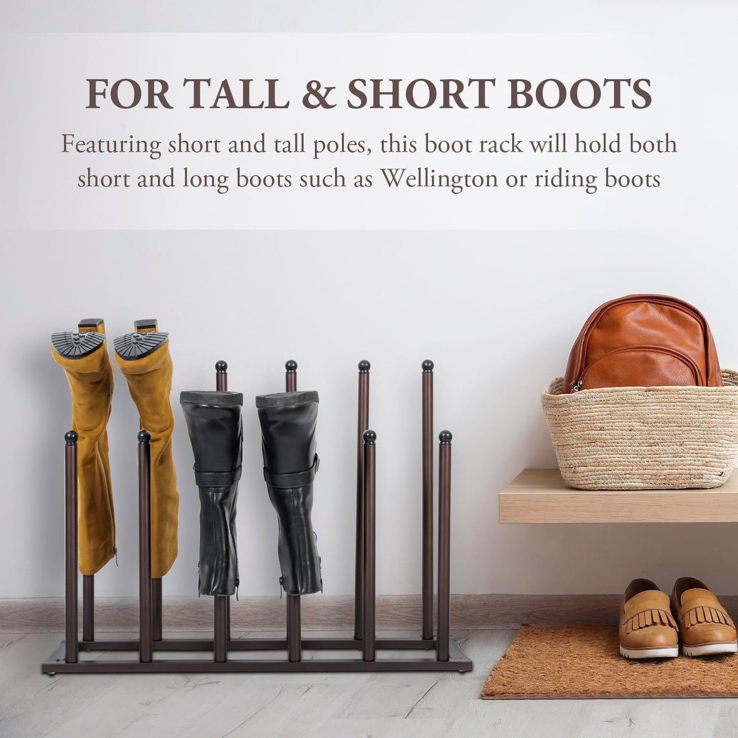 MyGift Bronze Tone Metal Freestanding Boot Rack, Shoe Rack for Mens Womens Cowboy Boots, Boot Organizer Stand for Closet, Entryway, Mudroom, or Garage, Holds up to 6 Pairs of Tall Boots