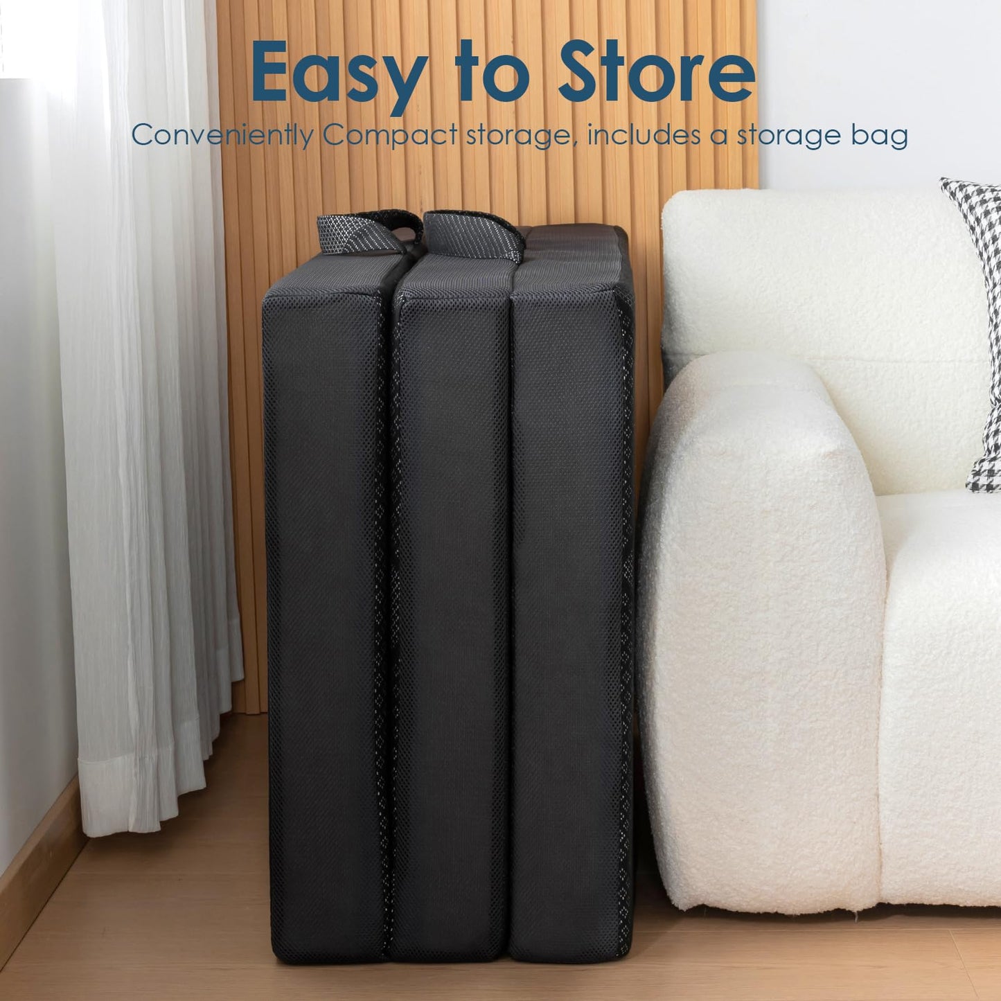 INGEROOM Foldable Mattress Twin - Memory Foam 4 inch Trifold Mattress for Camping, with Portable Handle, Non-Slip Folding Floor Bed Sofa for Guest Travel Yoga, Washable Breathable Cover