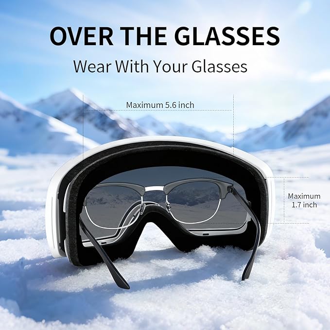 Ski Goggles for Men Women Adult & Youth, OTG Snowboard Goggles Anti Fog, Snow Goggles UV Protection Wide Vision
