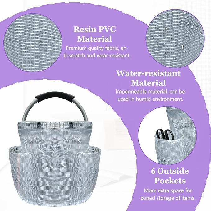 2Pack Portable Cleaning Caddy for Cleaning Supplies, 17L Household Tool Bucket Organizer for Men, Large Cleaning Basket in PVC Resin for Family, Garden, Transparent + Green