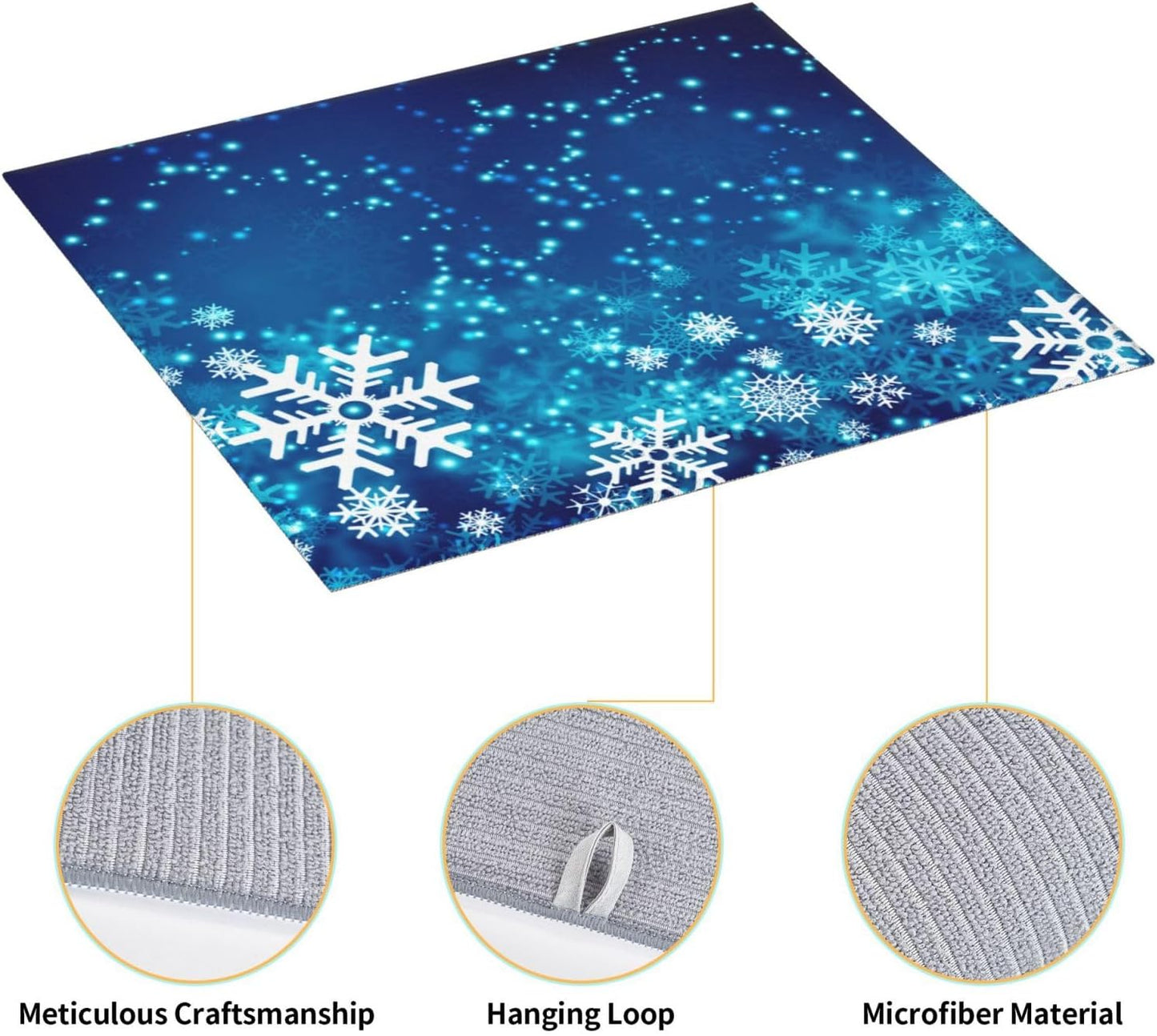 Dish Drying Mat Christmas Snowflake Blue Xmas Winter for Kitchen Counter Absorbent 16x18 Inch Microfiber Dishes Plate Glass Dry Draining Pad Reversible Washable