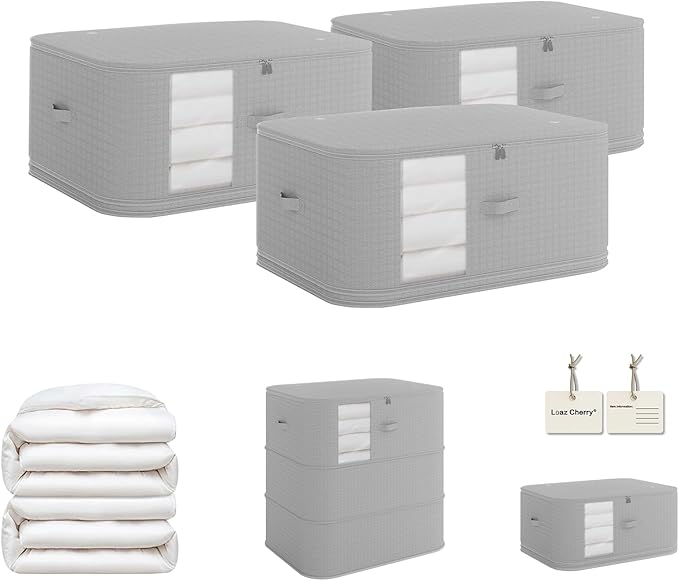 3-piece compressed clothes storage bags, foldable wardrobe storage bags, large-capacity with handles, suitable for sweaters, bed sheets, blankets, down quilts, pillows, toys, etc.gray