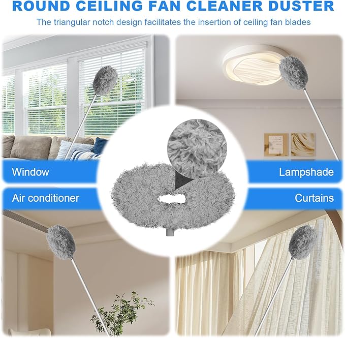 Storystore Ceiling Fan Cleaner Duster with Extension Pole, Adjustable from 13 to 49.7 Inches, Removable Fan Blade Cleaner (Grey)
