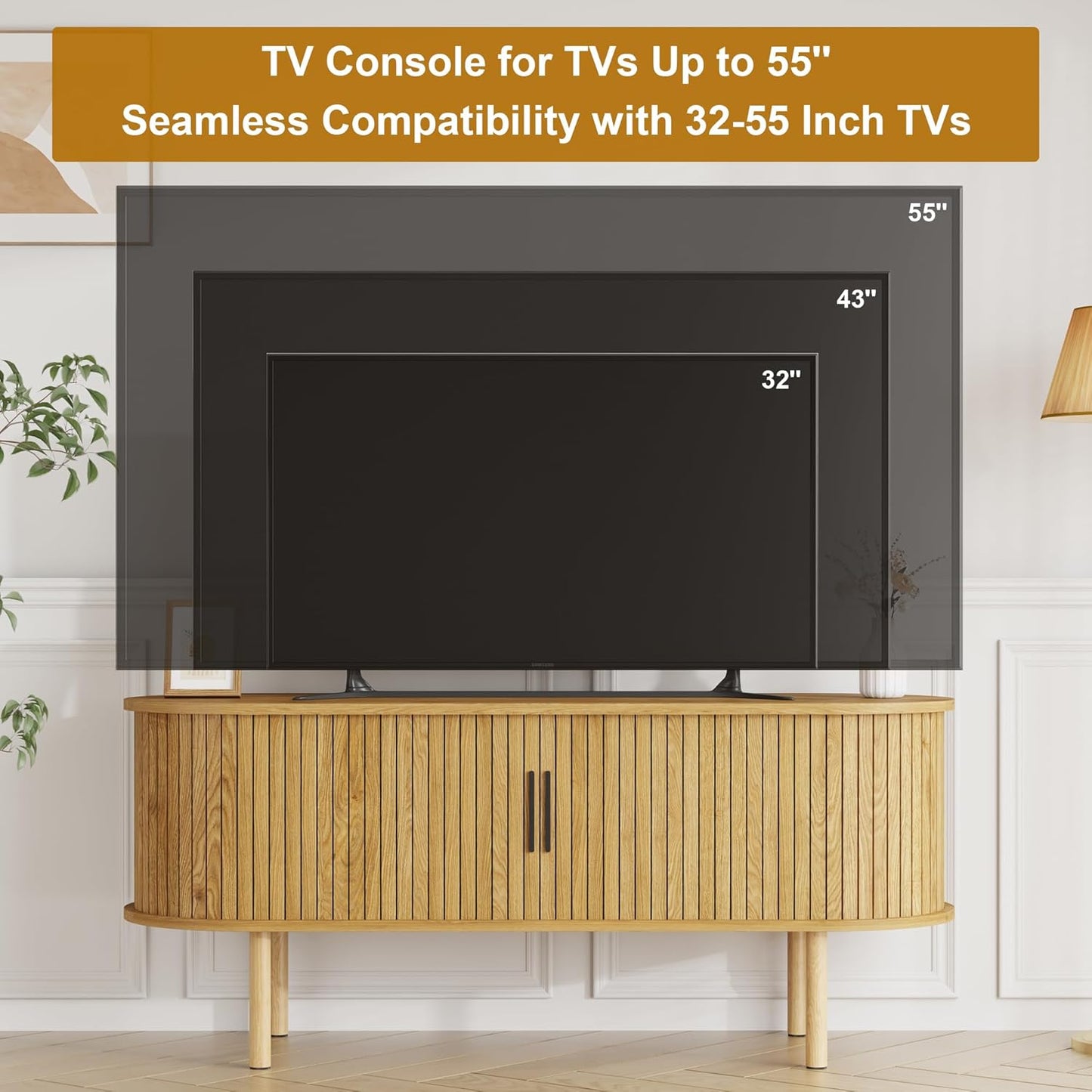 GarveeHome 47.2" TV Stand, Modern TV Console Table with Storage Compartment and Sliding Door, Gaming Entertainment Center with Cabinet for Living Room, Bedroom, Office, Oak