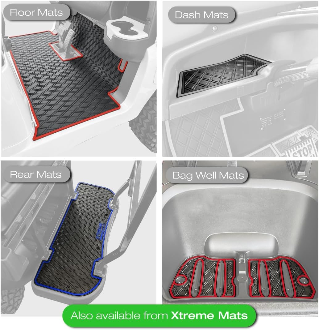 Xtreme MATS Evolution D5 Golf Cart Floor Mat Set- Rubber Double Diamond Design - Fits DMAX, GT 4 & 6, D5 6F Including Maverick and Ranger Trims (All Black, D5 6F 1st, 2nd, & 3rd Rows Forward Facing)