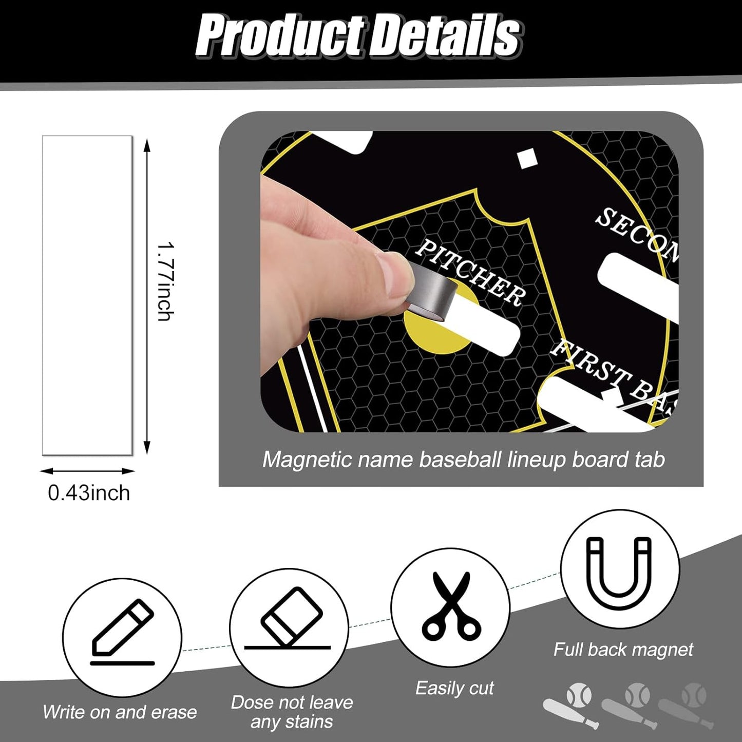 Geyee 34 Pcs Magnetic Baseball Lineup Board for Coach, Erases Easily Magnetic Dugout Board Softball Coaching Board with 30 Lineup Cards 2 Snap Hooks and Marker Pen