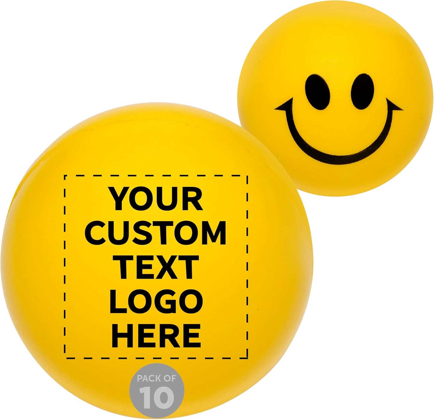 DISCOUNT PROMOS Custom Smiley Squeeze Balls Set of 10, Personalized Bulk Pack - Perfect for Promotional Giveaways - Yellow