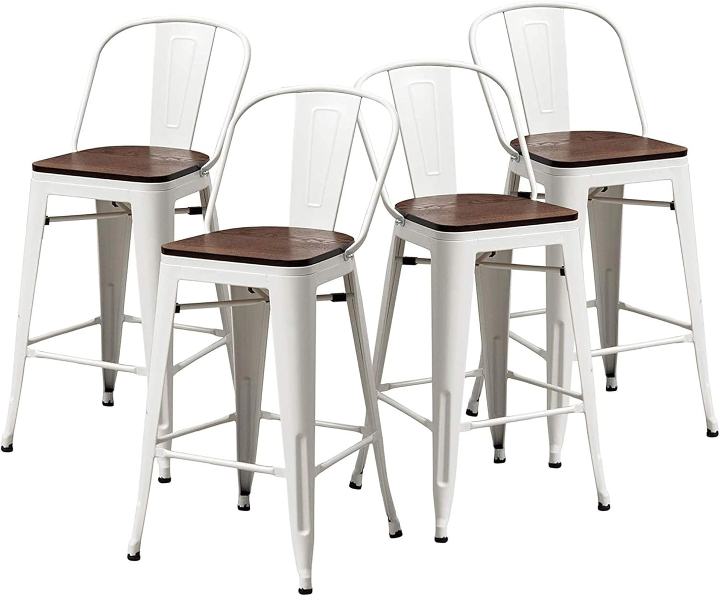 Changjie Furniture 30 Inches Metal Barstools Set of 4 Counter Height Bar Stools Industrial Stools with Backs High Back Chairs for Kitchen Island (30 Inch, White)