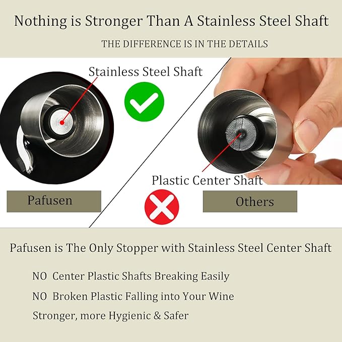 Pafusen Wine Stoppers Set of 2, Stainless Steel Wine Bottle Stopper with Silicone Seal, Reusable Wine Freshness Keep, Wine Saver Wine Bottle Sealer Stopper, Wine Accessories (Rose Gold)