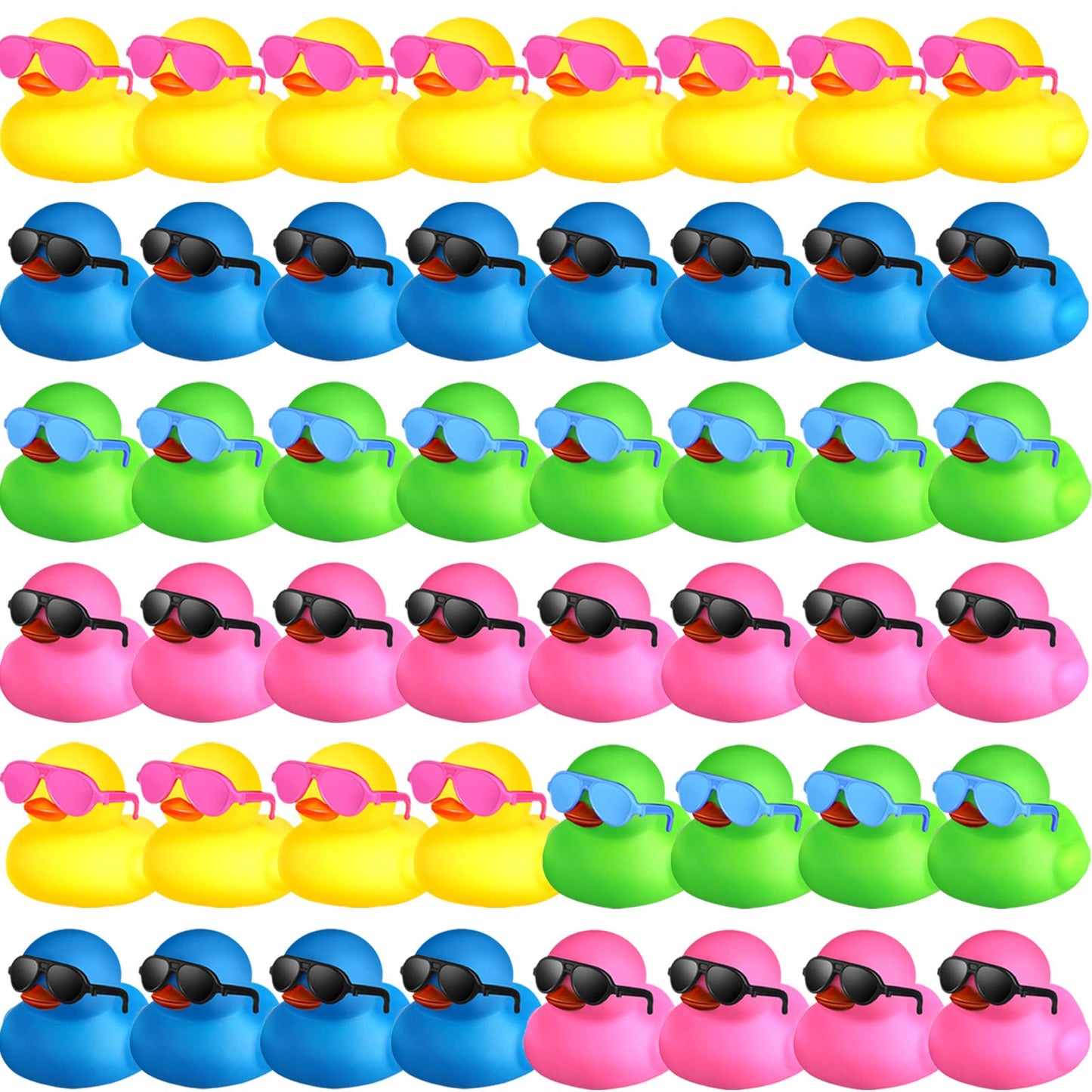 Chivao 48 Pcs Mini Rubber Ducks with Sunglasses in Bulk Small Duck Gift Bathtub Toys for Holiday Cruise Birthday Party Favor(Multicolor)