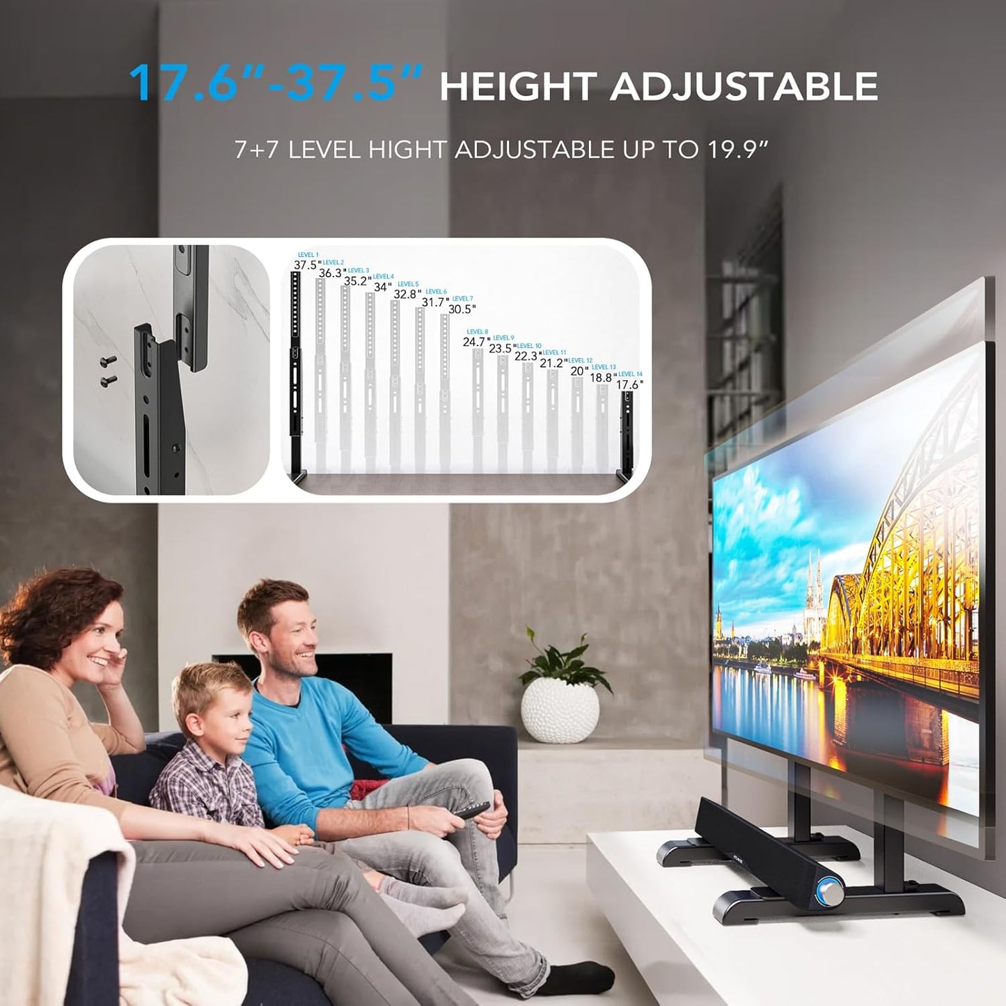 AX WABER Universal TV Stand,Table Top TV Stand Base Replacement for Most 37 to 86 Inch LCD LED TVs, 7 Height Adjustable Legs with Cable Management Hold up to 150lbs, Max VESA 800x600mm, Black AX10TB01