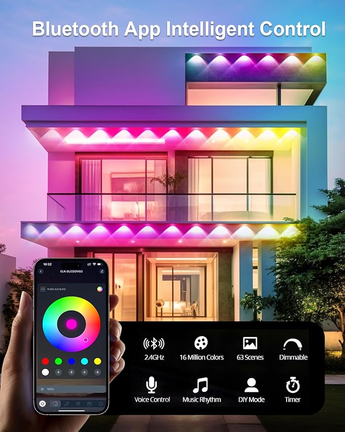 50FT Permanent Outdoor RGB Lights,IP67 Waterproof Smart LED Eaves Lights with App/Remote Control,for Christmas and All Holiday Decor,Daily and Accent Lighting,House Roof and Garden Lighting