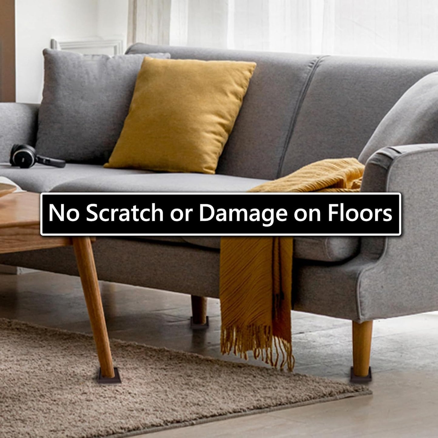 3x3 Square Rubber Furniture Caster Cups, Anti-Sliding Furniture Pads Bed Stopper Floor Protectors with Grip - Protect Any Flooring