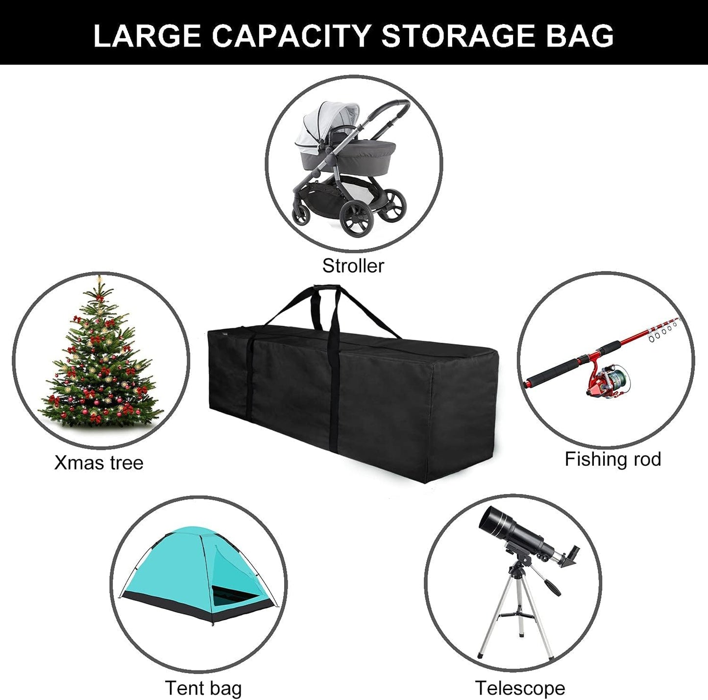 INFANZIA 45inch Sports Duffel Travel Bag, 115L Extra Large Duffel Luggage Bag with Upgrade Zipper, Water Resistant & Foldable Equipment Storage Bag for Camping Tent Tripod Fishing, 2PCS