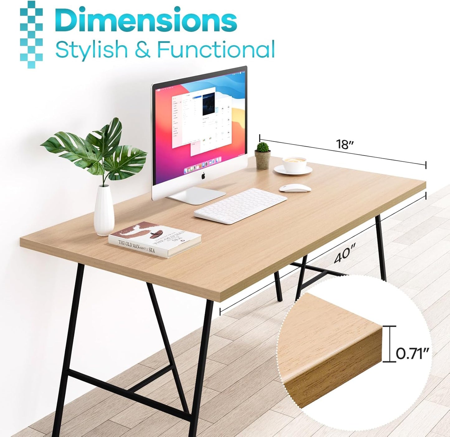 Kaboon Universal Tabletop 40"x18", Solid One-Piece Melamine Table Top, Double L-Desk Floating Desk DIY, Home and Office Countertop, Light Walnut