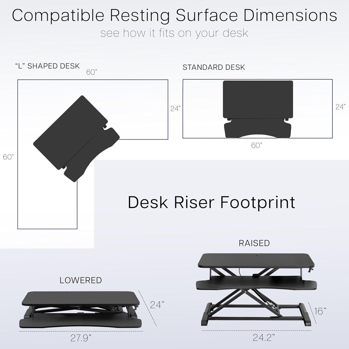 VIVO 28 inch Desk Converter, K Series, Height Adjustable Sit to Stand Riser, Dual Monitor and Laptop Workstation with Keyboard Tray, Light Wood Top, White Frame, DESK-V028KF
