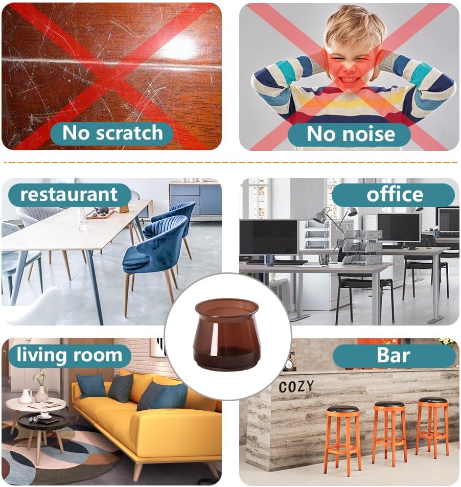 24 Pcs Chair Leg Floor Protectors Round, Silicone Felt Furniture Leg Pads Caps Covers for Hardwood Floors (Fit 15/16" to 1-5/16")