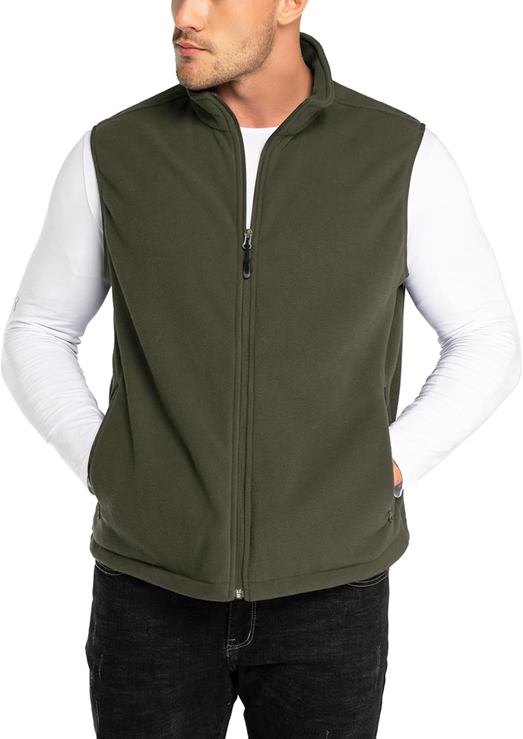 33,000ft Men's Fleece Vest, Lightweight Warm Zip Up Polar Vests Outerwear with Zipper Pockets, Sleeveless Jacket for Winter