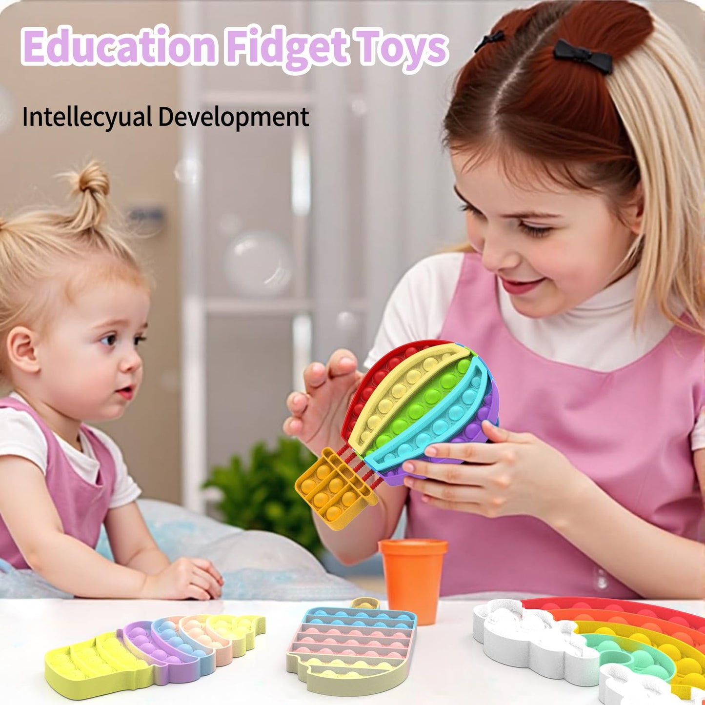 4Pack Pop Fidget Toys,Push Pop Fidget Sensory Toys Set,Stress Relief Gifts for Kids & Adults,Party Favors Toddler Toys for Christmas Birthday Gifts,Party Supplies,Classroom Prizes (Rainbow Style)