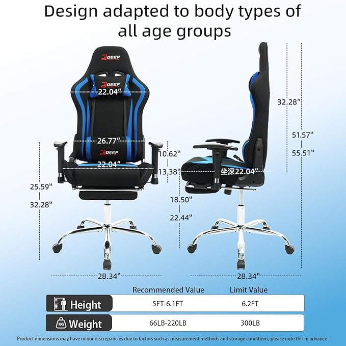 Fabric Gaming Chair, Skin-Friendly and Breathable, Manufactured by A Reputable Manufacturer, Safe and Stable, Specially Designed for Gaming.with Footrest Mg(1005-Deepblue)
