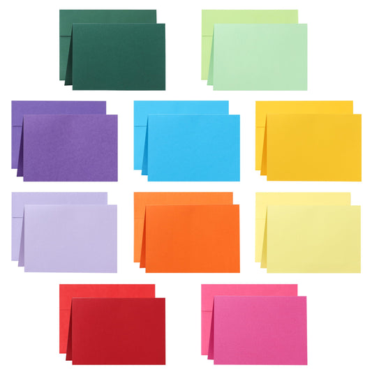 Silunkia 100 Packs 10 Assorted Colors Blank Cards and Envelopes 4.25 x 5.5 Heavyweight Folded Cardstock and A2 Envelopes Self Seal for Invitations, Wedding, DIY Greeting Cards, Thank You Cards