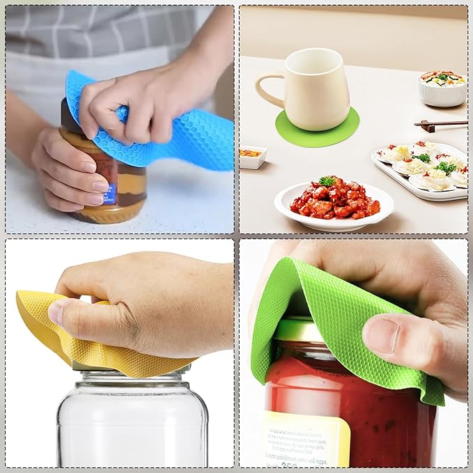 8PCS Silicone Jar Opener Grippers, Rubber Jar Opener Pads, Round & Square Jar Lid Openers for Weak Hands & Arthritis, Bottle Cap Grips