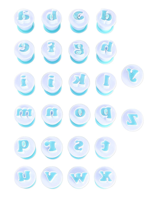 Nuoda Alphabet Letters Molds, 26pcs Plunger Cutters, Fondant Cake Biscuit Mold,Cake Decorating Tools, Cookie Stamp Impress,Embosser Cutter, DIY Sugar Craft Cookies Plunger-Plastic (Lowercase Letters)