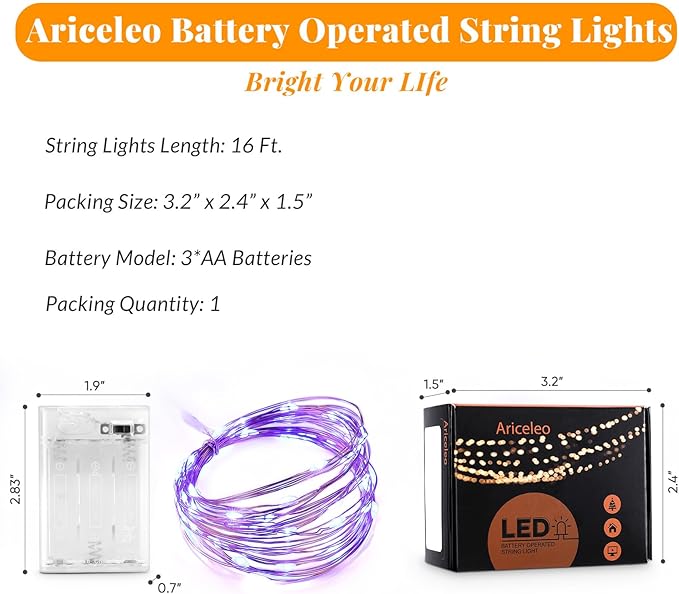 Led Fairy Lights Battery Operated, 1 Pack Mini Battery Powered Copper Wire Starry Fairy Lights for Bedroom, Christmas, Parties, Wedding, Centerpiece, Decoration (5m/16ft Blue)