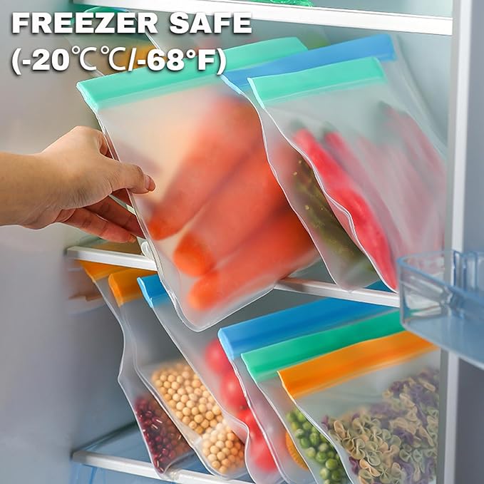 8 Pack Reusable Gallon Freezer Bags Dishwasher Safe, BPA Free Reusable 1 Gallon Bags Silicone, Leakproof Storage Bags for Marinate Meats, Cereal, Vegetables, Home Organization(Green)