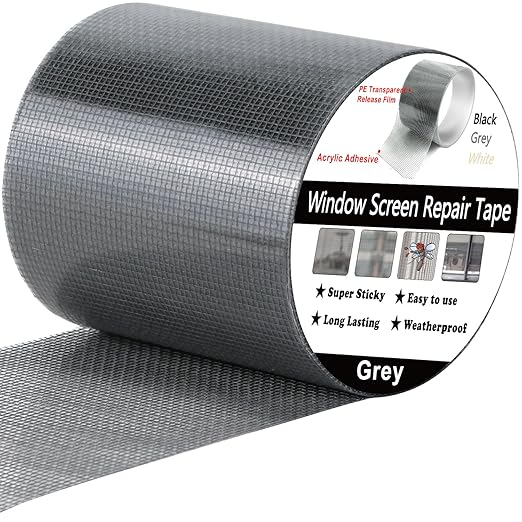 WOHOHOHO Window Screen Repair Tape, 4 in X 20 FT (240IN) Grey Screen Patch Repair Kit, 3-Layer Strong Adhesive Invisible Screen Tape Mesh Repair for Windows, Doors Garage Mosquito Net Magnetic Screen